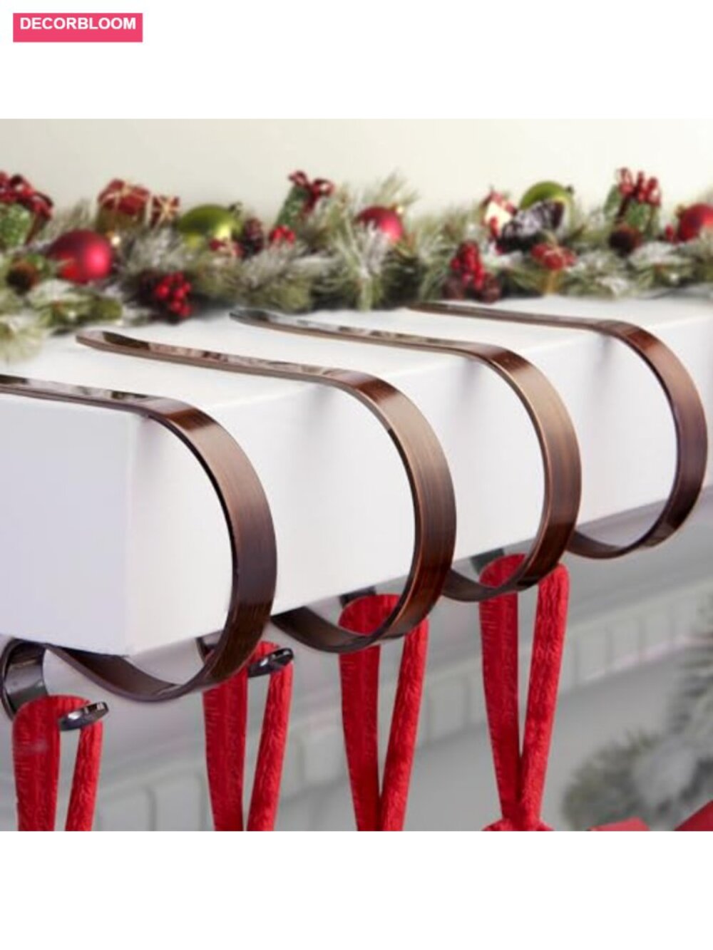 Christmas Stocking Holders for Mantle Set 4 Bronze Metal Adjustable Hooks